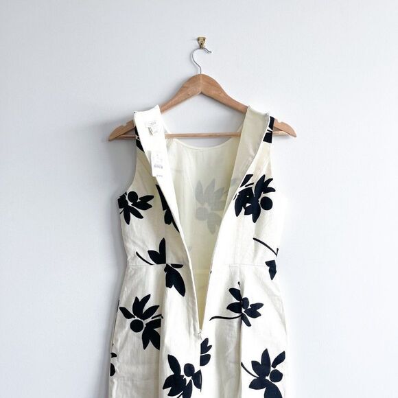 J. Crew Floral Printed Sheath Dress Off White Black Sleeveless Women's 2 NWT - Picture 3 of 10
